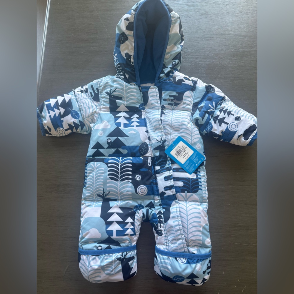 Columbia Blue and Navy Patterned Infant Snowsuit
